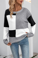 Loose Block Contrasting Long Sleeved Sweater