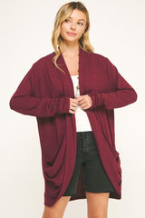 Soft Wrap Shirred Sided Open Cardigan