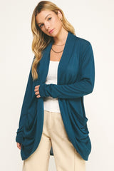 Soft Wrap Shirred Sided Open Cardigan