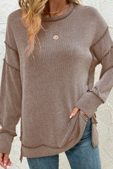 Ribbed Seamed Patchwork Long Sleeve Top