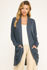 Soft Wrap Shirred Sided Open Cardigan