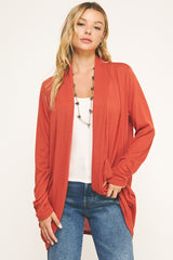 Soft Wrap Shirred Sided Open Cardigan