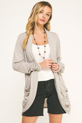 Soft Wrap Shirred Sided Open Cardigan