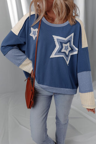 Contrast Knitted Colorblock Patchwork Star Oversize Top