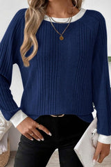 Color Block Ribbed Long Sleeve Top