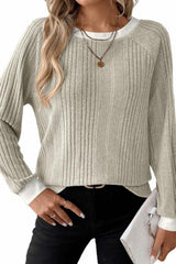 Color Block Ribbed Long Sleeve Top