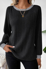 Color Block Ribbed Long Sleeve Top