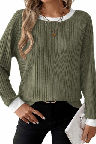 Color Block Ribbed Long Sleeve Top