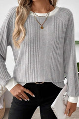 Color Block Ribbed Long Sleeve Top