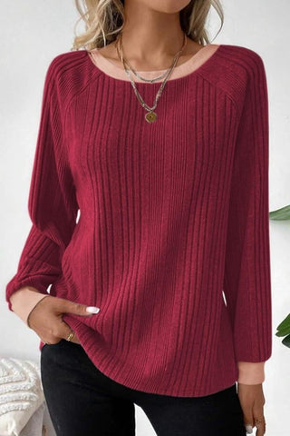 Color Block Ribbed Long Sleeve Top
