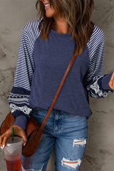 Contrast Striped Raglan Long Sleeve Loose Top