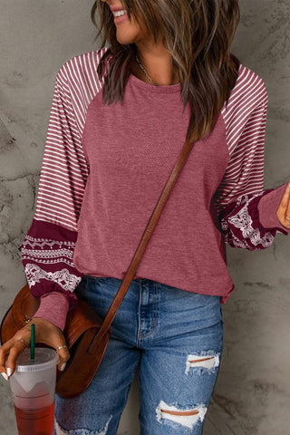 Contrast Striped Raglan Long Sleeve Loose Top