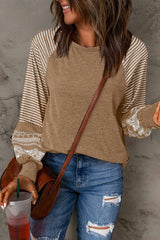 Contrast Striped Raglan Long Sleeve Loose Top