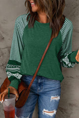 Contrast Striped Raglan Long Sleeve Loose Top