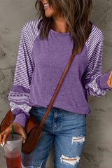 Contrast Striped Raglan Long Sleeve Loose Top