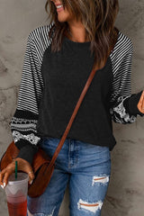 Contrast Striped Raglan Long Sleeve Loose Top