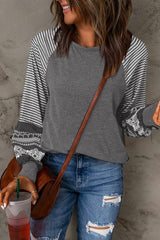 Contrast Striped Raglan Long Sleeve Loose Top