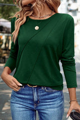 Asymmetric Seam Detail Solid Color Long Sleeve Top