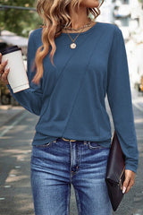 Asymmetric Seam Detail Solid Color Long Sleeve Top