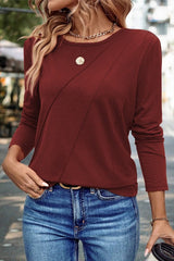 Asymmetric Seam Detail Solid Color Long Sleeve Top