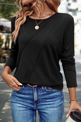 Asymmetric Seam Detail Solid Color Long Sleeve Top