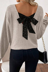 Back Bow Tie Long Sleeve Pullover