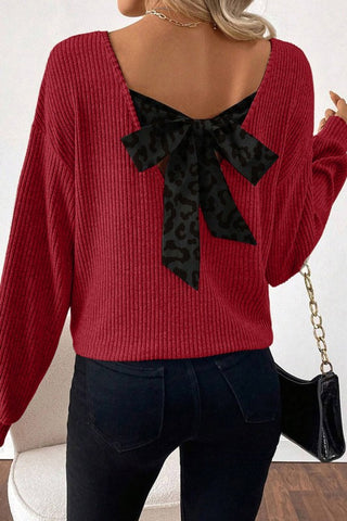 Back Bow Tie Long Sleeve Pullover