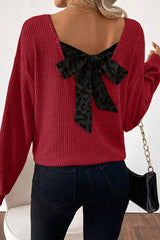 Back Bow Tie Long Sleeve Pullover