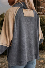 Patchwork Mineral Wash Loose Sweatshirt with Pockets