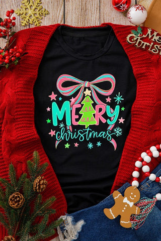 Merry Christmas Vibrant Bow Tee