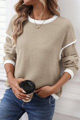 Contrast Color Trim Knit Loose Sweater