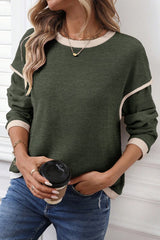 Contrast Color Trim Knit Loose Sweater