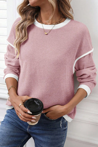 Contrast Color Trim Knit Loose Sweater