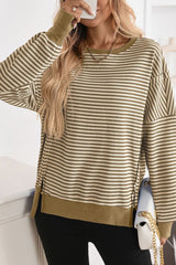 Color Blocked Round Neck Striped Top
