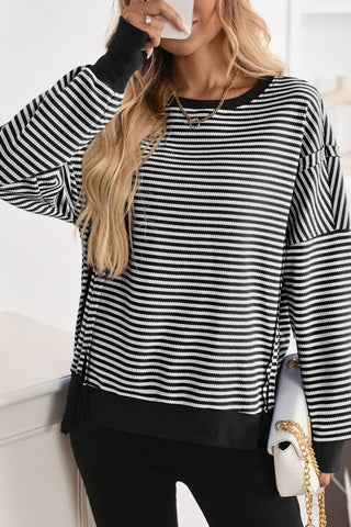 Color Blocked Round Neck Striped Top