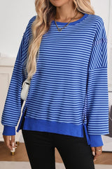 Color Blocked Round Neck Striped Top