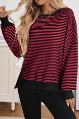 Color Blocked Round Neck Striped Top