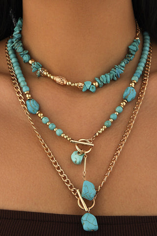 Turquoise Detail Cable Chain Layered Necklace Set