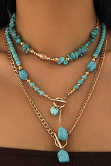 Turquoise Detail Cable Chain Layered Necklace Set