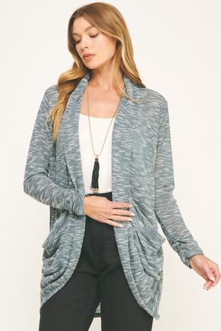 Shirred Long Sleeve Pocket Cardigan
