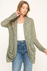 Shirred Long Sleeve Pocket Cardigan