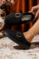 Suede Buckle Strap Detail Clog Slippers