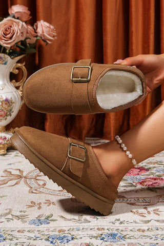Suede Buckle Strap Detail Clog Slippers