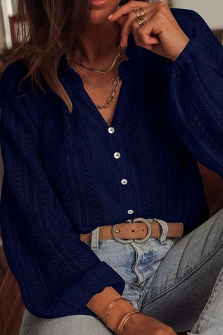 Lace V-neck Single Breasted Shirt