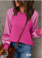 Contrast Striped Raglan Long Sleeve Loose Top
