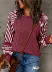 Contrast Striped Raglan Long Sleeve Loose Top