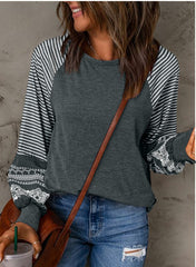 Contrast Striped Raglan Long Sleeve Loose Top