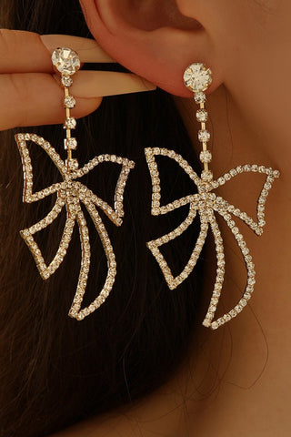 Plated Rhinestone Studded Large Butterfly Earrings
