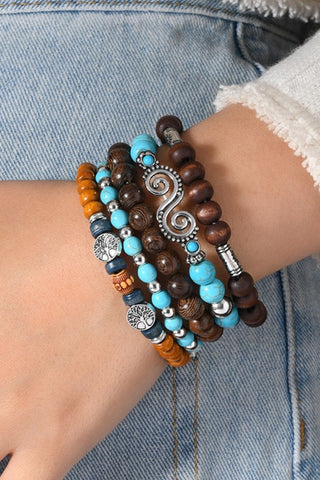 Boho 5pcs Turquoise Beaded Elastic Bracelet Set
