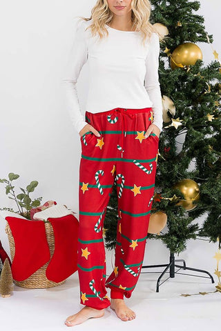 Elastic Waist Front Pocket Self Tie Holiday Pants